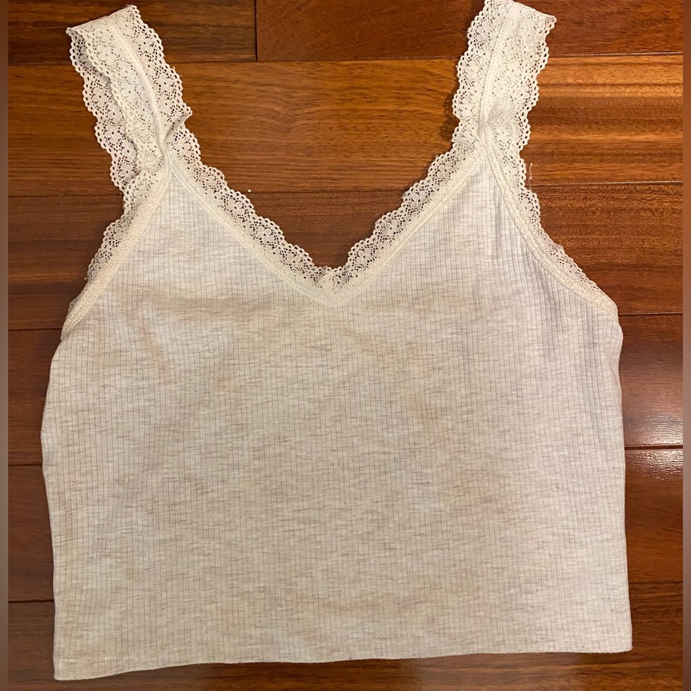 American Eagle Outfitters Cream Lace Trim Tank Top